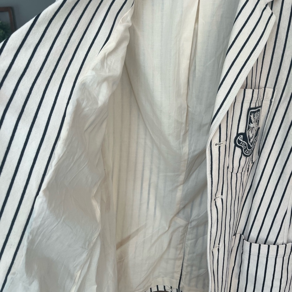 Polo by Ralph Lauren White Navy Striped Blazer with Crest✔️ - Picture 8 of 11
